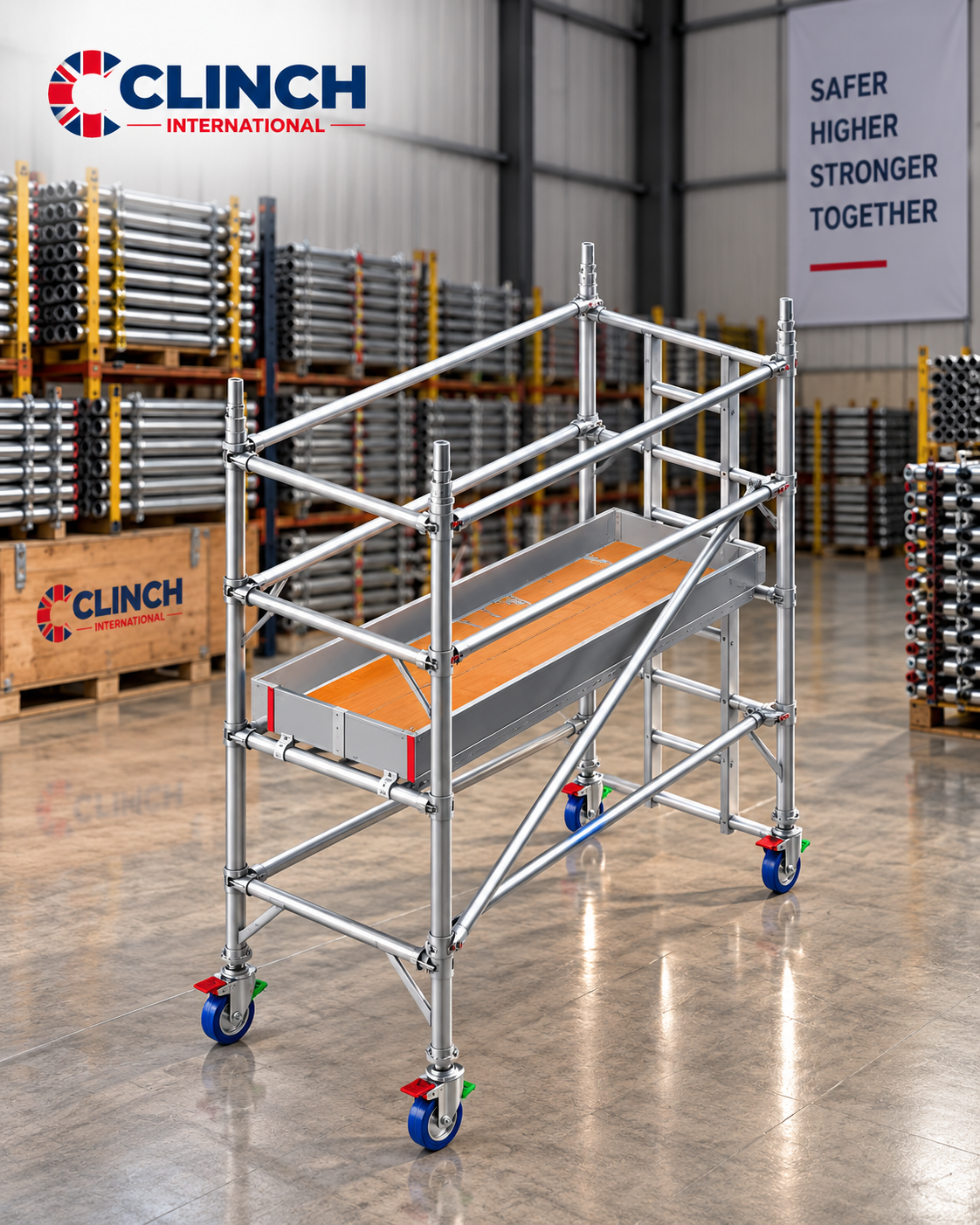 3.2m (10'6") Working Height – Clinch Tower 850, 1.8m (5'11") Long, Clinch Industrial Scaffold Tower 3.2m (10'6") Working Height – Clinch Tower 850, 1.8m (5'11") Long, Clinch Industrial Scaffold Tower